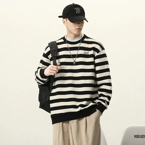 Hommes Femmes Unisexe Fourrure de Lapin Rayé Manches Longues Col Rond Capuche Brodé Sweat-shirt Décontracté Ample Pull Haut