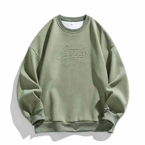 Herren Winter Gefüttertes Sweatshirt Lässig Lose Rundhals Langarm Pullover Buchstabe Druck Basic Top