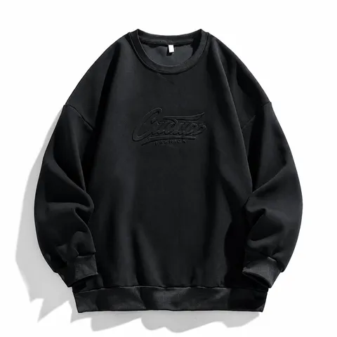 Herren Winter Gefüttertes Sweatshirt Lässig Lose Rundhals Langarm Pullover Buchstabe Druck Basic Top