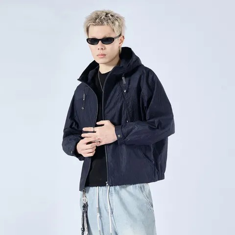 Men's American Retro Workwear Hooded Jacket Loose Casual Cotton Rabbit Hair Windbreaker Outerwear For Spring Autumn