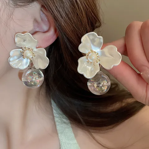 Acryl Blütenblatt Quaste Ohrstecker Mit 925 Sterling Silber Ohrstecker-Stift Handgemachte Blumen Geometrische Ohrringe Für Damen Schmuck