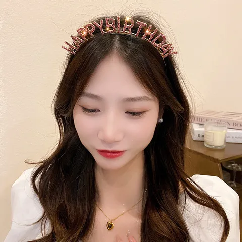 Luxury Alloy Rhinestone Happy Birthday Letter Headband Shiny Hair Band For Women Birthday Party Hair Accessories