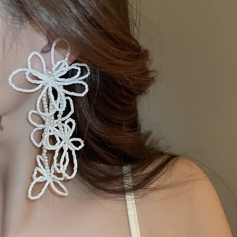 Handgefertigte 925 Sterlingsilber Ohrringe Mit Samenperlen Blumen Quasten Für Damen Elegante Künstliche Perlen Hängeohrringe Sommer Schmuck