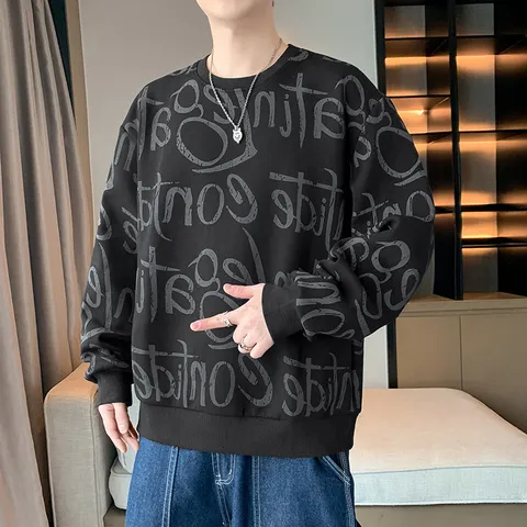 Herren Übergröße Fleecegestrickt Kapuzen Langarm Sweatshirt Lässig Lose Pullover Mit Graffiti Druck
