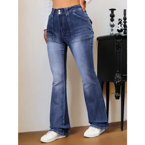 Womens American Retro Low Waist Flare Jeans Denim Cotton Stretchy Slim Fit Long Pants Casual All Season Fashion Trousers