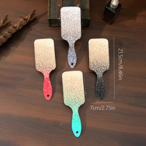 ABS Plastic Cushion Hair Brush Iridescent Gradient Glitter Design Large Square Hairbrush For Women Daily Hair Combing Beauty Tool