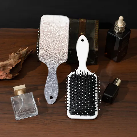 ABS Plastic Cushion Hair Brush Iridescent Gradient Glitter Design Large Square Hairbrush For Women Daily Hair Combing Beauty Tool