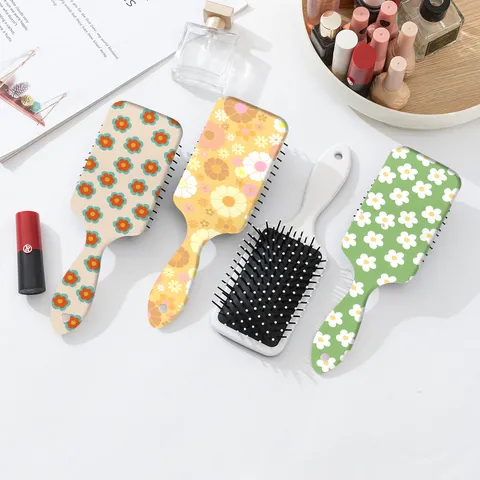 Cute Floral Printed Cushion Hairbrush ABS Detangling Wet And Dry Portable Hair Care Brush For Women