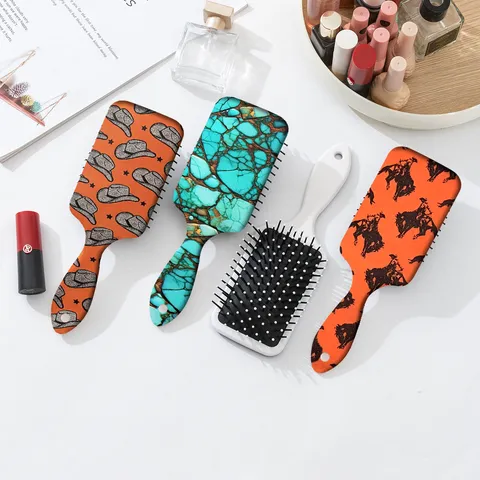 Portable Air Cushion Hair Brush Western Cowboy Marble Pattern Scalp Massage Comb