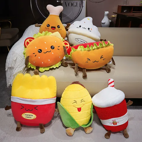 Giocattolo di Peluche di Cibo Carino Creativo Cartone Animato Patatine Fritte Coscia di Pollo Gelato Cola Mais Hot Dog Ammortizzatore Morbido