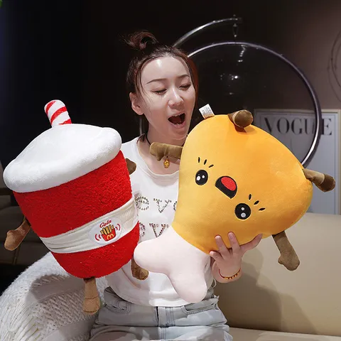 Giocattolo di Peluche di Cibo Carino Creativo Cartone Animato Patatine Fritte Coscia di Pollo Gelato Cola Mais Hot Dog Ammortizzatore Morbido