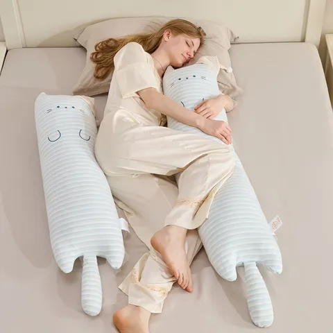 Long Striped Cat Plush Body Pillow Cute Animal Bolster Leg Pillow For Side Sleeping Bedside Cushion Bedroom Home Decor