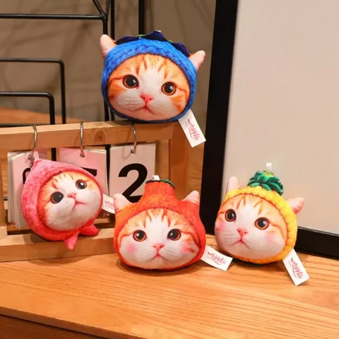 Simpatico Gatto Dei Cartoni Animati Cappello Di Frutta Cuscino Di Peluche Creativo Testa Di Animale Cuscino Imbottito Morbido Arredamento Casa Divano Letto Regalo Per Ragazze