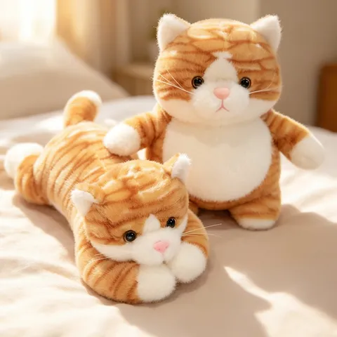 Cute Luminous Cat Plush Toy Stuffed Animal Pillow Soft Orange Tabby Cat Doll LED Glowing Night Light Gift