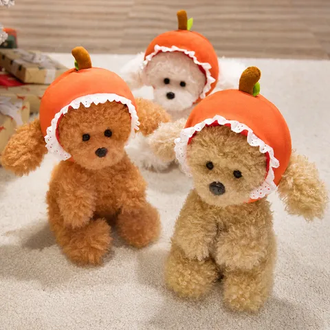 Carino Peluche Cane Teddy Animale Stuffed Bambola Morbido Soffice Cuscino Cucciolo Con Cappello di Frutta Regalo di Compleanno