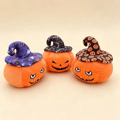 Jouet en Peluche Citrouille d'Halloween Mignon Drôle Oreiller Rembourré Avec Chapeau de Sorcière Déco Maison Coussin de Sofa Cadeau