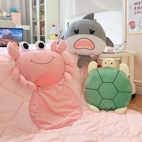 Serie Océano Cojín Manta de Animal de Dibujos Animados Dos en Uno Lindo Cojín de Felpa Edredón Plegable para Siesta Suave Regalo de Decoración