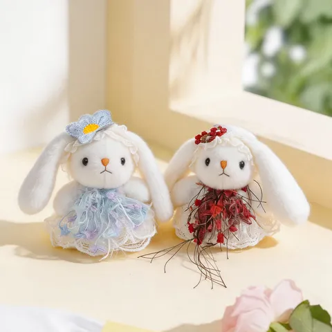 Stile Lolita Carino Coniglio Peluche Ciondolo Giocattolo Abito Floreale Bambola Imbottita Borsa Ornamento Portachiavi Regalo
