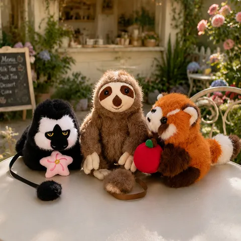 Cartoon Zoo Animal Plush Shoulder Standing Doll Cute Sloth Raccoon Stuffed Toy Magnetic Design Soft Companion Gift