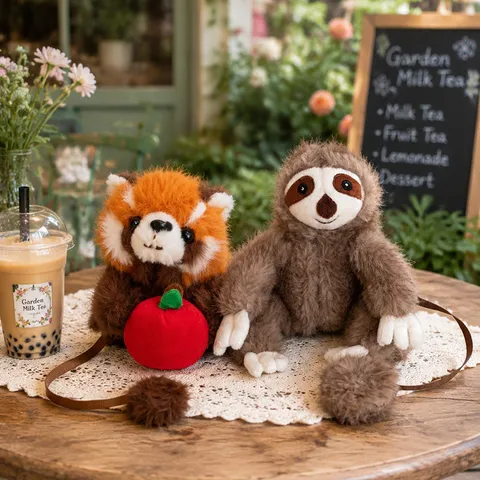 Cartoon Zoo Animal Plush Shoulder Standing Doll Cute Sloth Raccoon Stuffed Toy Magnetic Design Soft Companion Gift
