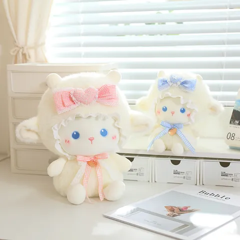 Simpatico Piccolo Agnello Peluche Kawaii Morbida Bambola di Pecora Con Fiocco in Pizzo Regalo di Compleanno Per Bambini Ragazze Decorazione Camera