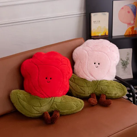 Joli Coussin en Peluche Fleur de Rose Douce Peluche Plante Poupée Coussin de Sofa Style Ins Coussin Décoratif Cadeau Fille