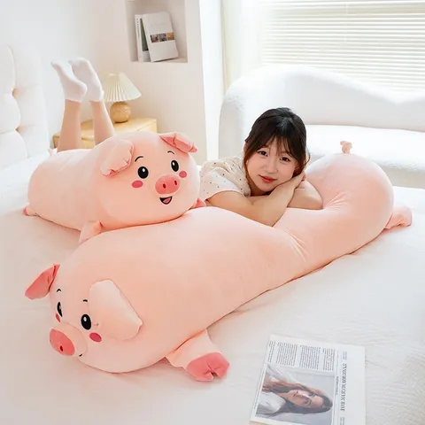 Cute Pink Pig Long Body Pillow Plush Toy Soft Stuffed Animal Side Sleeping Pillow Bed Sofa Cushion Girl Gift
