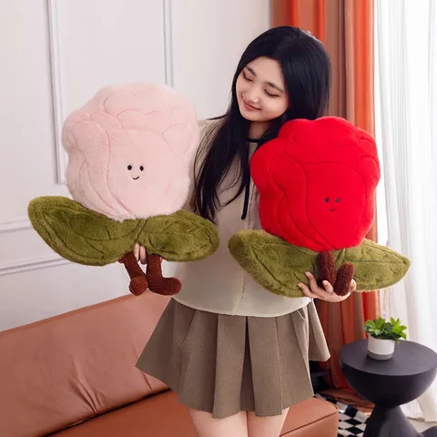 Joli Coussin en Peluche Fleur de Rose Douce Peluche Plante Poupée Coussin de Sofa Style Ins Coussin Décoratif Cadeau Fille
