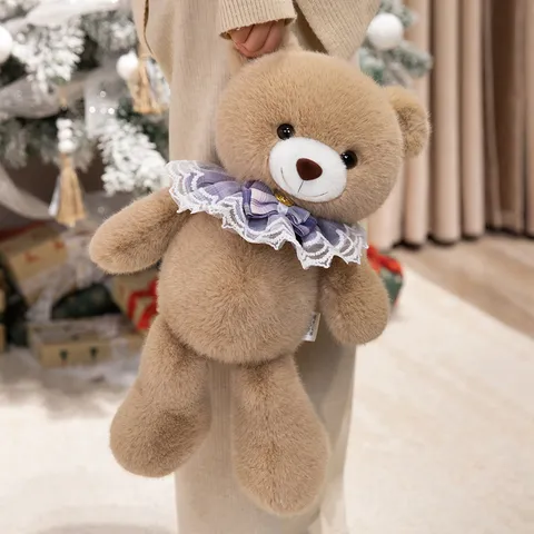 Carino Orsacchiotto di Peluche Animale Imbottito Bambola Morbida Regalo di Compleanno Cuscino Con Bavaglino in Pizzo Per Ragazze Bambini Decorazione Della Casa