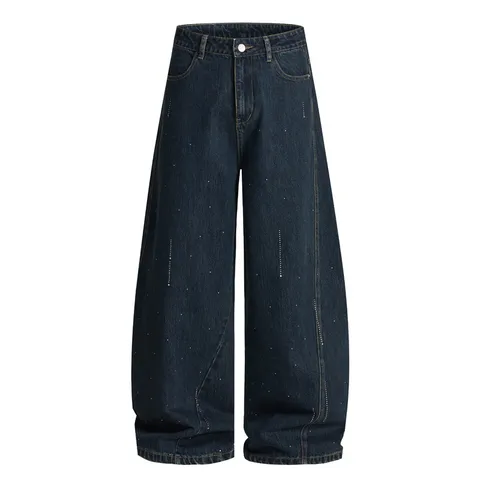 Herren Damen Lose Gerade Denim Jeans Amerikanischer Retro Hot-Fix Strass Regentropfen High Street Casual Hose
