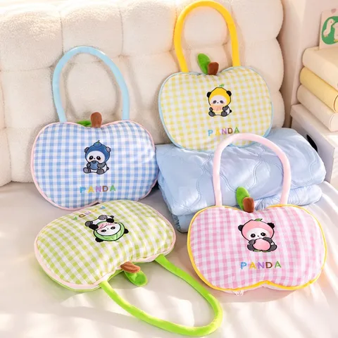 Lindo Almohada Edredón de Fruta Panda Cuadros Dos en Uno Manta Portátil de Aire Acondicionado Almohada