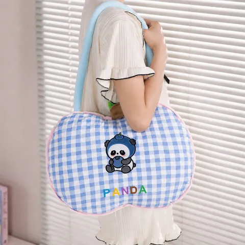 Lindo Almohada Edredón de Fruta Panda Cuadros Dos en Uno Manta Portátil de Aire Acondicionado Almohada