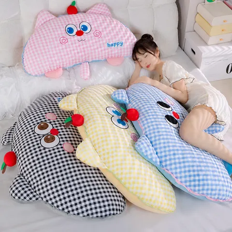 Cute Cartoon Plush Bedside Cushion Lazy Sofa Pillow Waist Backrest Pad For Women Bed Room Decor