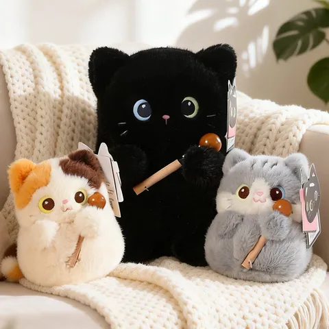 Simpatico Peluche Gatto Pesce di Legno Portachiavi Animale di Peluche Ciondolo Borsa Cartone Animato