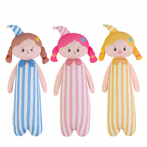 Cute Cartoon Girl Long Body Pillow Ice Silk Cooling Sleeping Pillow Striped Soft Plush Cushion Home Bed Decor