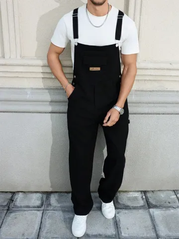 Salopette in Denim da Uomo High Street Pantaloni in Cotone Lavato Streetwear Gamba Dritta Cargo Jumpsuit Jeans Lunghi Uomo
