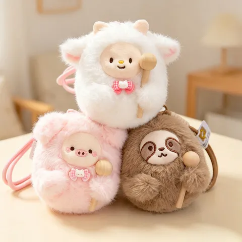 Mignon Poisson en Bois Peluche Pendentif Animal Poupée Jouet Doux Rembourré Mouton Paresseux Porte-Clés Décoration