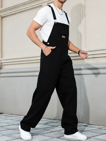 Salopette in Denim da Uomo High Street Pantaloni in Cotone Lavato Streetwear Gamba Dritta Cargo Jumpsuit Jeans Lunghi Uomo