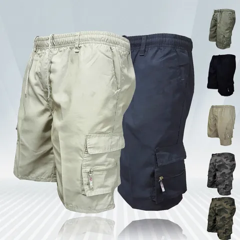 Herren Casual Cargo Shorts Sommer Lose Gerade Passform Mehrentaschen Kordelzug Elastischer Bund Outdoor Kurze Hose
