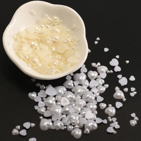 Heart Flatback Pearls DIY Craft Beads Assorted Size ABS Plastic Pearls For Nail Art Phone Case Handmade Decoration