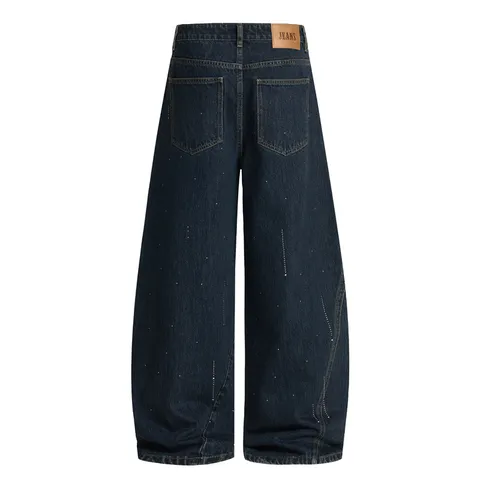 Herren Damen Lose Gerade Denim Jeans Amerikanischer Retro Hot-Fix Strass Regentropfen High Street Casual Hose