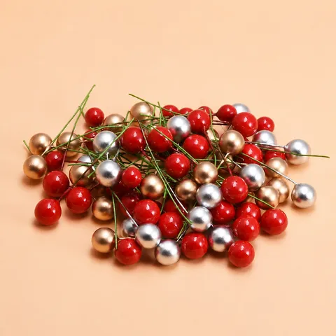 Fausses Baies Rouges Baies de Noël Tiges Vertes Accessoires d'Artisanat DIY Faux Fruit Fournitures de Décoration Florale Faites Main