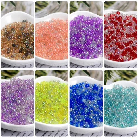 Perles Bulles Irisées Transparentes Perles Rondes en Verre de Taille Mixte pour Bricolage Argile Artisanat Nail Art Décoration de Scène Fabrication de Bijoux