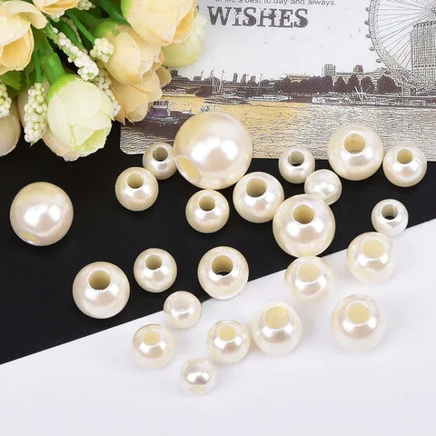 Perles en Acrylique Blanc Cassé Fausse Perle Grand Trou Perles en Vrac Accessoires de Perlage Artisanat Fabrication de Bijoux DIY