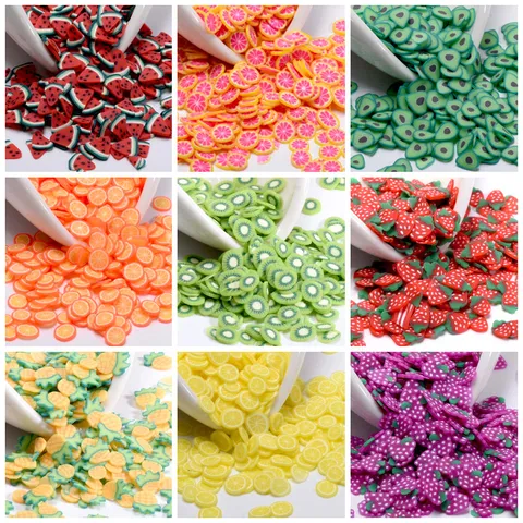 Rodajas de Fruta de Arcilla Polimérica Colorida Pegatinas de Uñas DIY Joyería Hecha a Mano Relleno de Resina Fresa Manzana