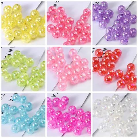 Perles Acryliques Craquelées Colorées Bracelet Fait Main DIY Perles Vrac Perles Rondes Fabrication de Bijoux Accessoires Artisanaux