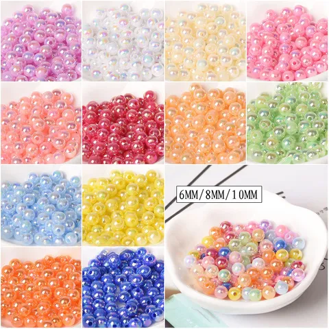 Perles Vrac Iridescentes Colorées Perles Rondes Galvanisées en Résine Pour Fabrication de Bijoux DIY Bracelet Collier Accessoires Artisanaux