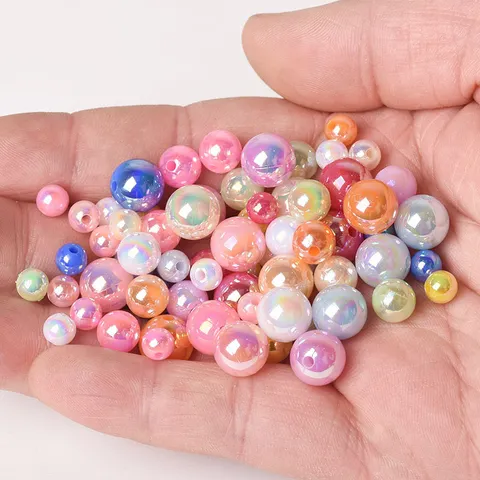 Perles Vrac Iridescentes Colorées Perles Rondes Galvanisées en Résine Pour Fabrication de Bijoux DIY Bracelet Collier Accessoires Artisanaux