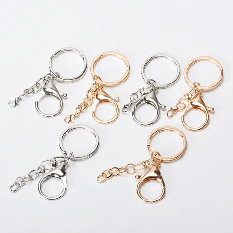Kit de Quincaillerie de Porte-Clés en Métal Mousqueton Anneaux Sautés Chaîne Accessoires d'Artisanat DIY Trouvailles en Métal Doré Argenté pour Bijoux