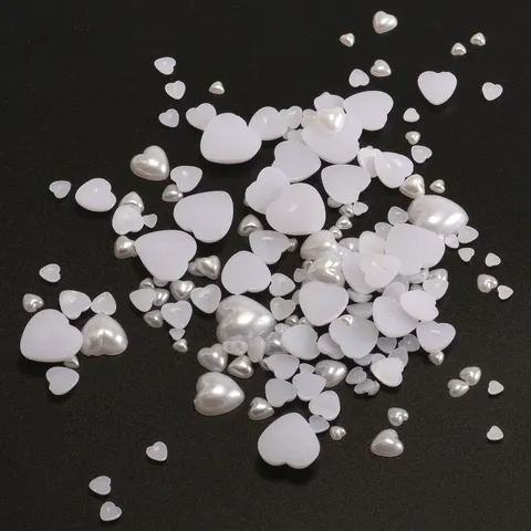 Heart Flatback Pearls DIY Craft Beads Assorted Size ABS Plastic Pearls For Nail Art Phone Case Handmade Decoration